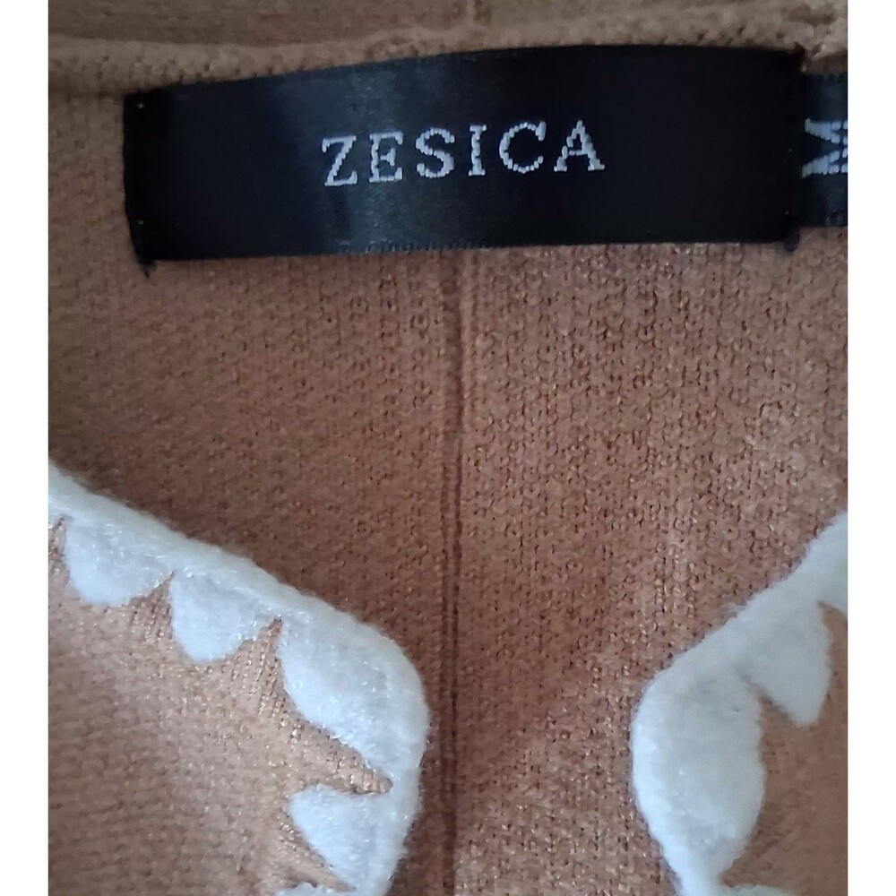 Zesica Long Cardigan Sweater Jacket M Camel Beige Stitch Trim Lightweight Travel - Picture 8 of 12